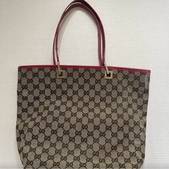 Gucci Monogram Red and Brown Canvas and Leather Open Tote - Picture 11 of 11